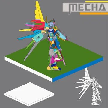 Isometric Combat robot. High quality battle robot isolated on white backgroun Stock Illustration