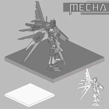 Isometric Combat robot. High quality battle robot isolated on white backgroun Stock Illustration