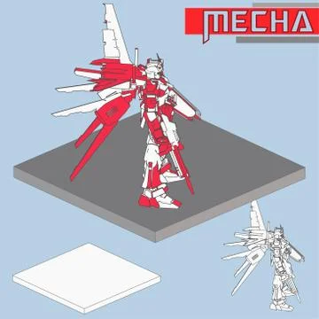 Isometric Combat robot. High quality battle robot isolated on white backgroun Stock Illustration