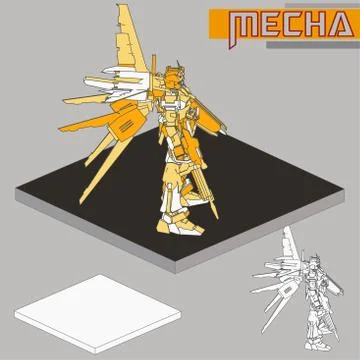 Isometric Combat robot. High quality battle robot isolated on white backgroun Stock Illustration