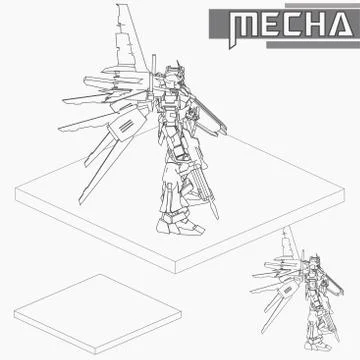 Isometric Combat robot. High quality battle robot isolated on white backgroun Stock Illustration