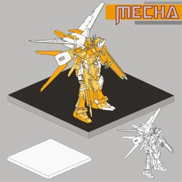 Isometric Combat robot. High quality battle robot isolated on white backgroun Stock Illustration