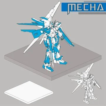 Isometric Combat robot. High quality battle robot isolated on white backgroun Stock Illustration