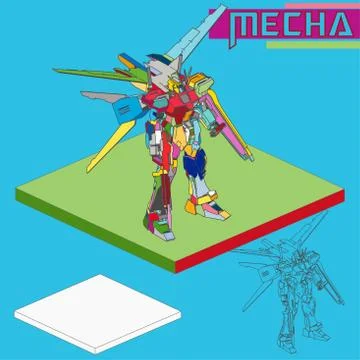 Isometric Combat robot. High quality battle robot isolated on white backgroun Stock Illustration