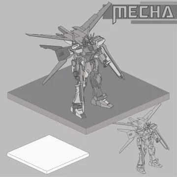 Isometric Combat robot. High quality battle robot isolated on white backgroun Stock Illustration