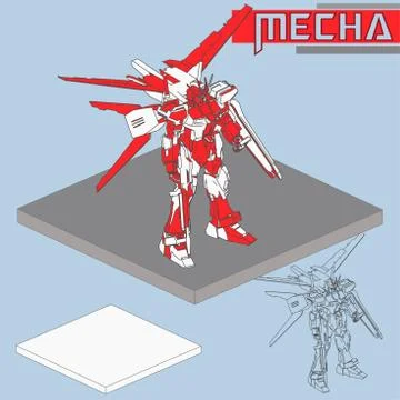 Isometric Combat robot. High quality battle robot isolated on white backgroun Stock Illustration