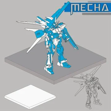 Isometric Combat robot. High quality battle robot isolated on white backgroun Stock Illustration