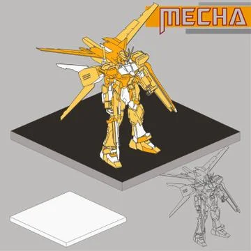 Isometric Combat robot. High quality battle robot isolated on white backgroun Stock Illustration