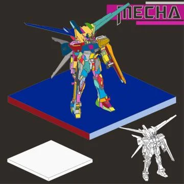 Isometric Combat robot. High quality battle robot isolated on white backgroun Stock Illustration