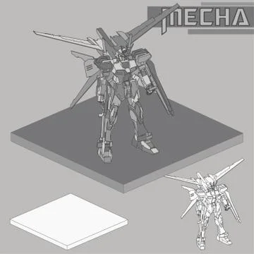 Isometric Combat robot. High quality battle robot isolated on white backgroun Stock Illustration