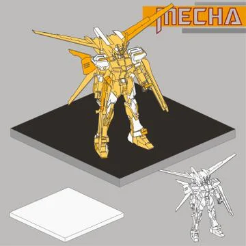 Isometric Combat robot. High quality battle robot isolated on white backgroun Stock Illustration