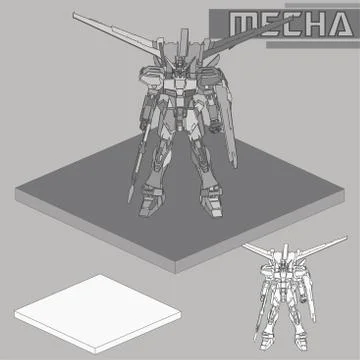 Isometric Combat robot. High quality battle robot isolated on white backgroun Stock Illustration