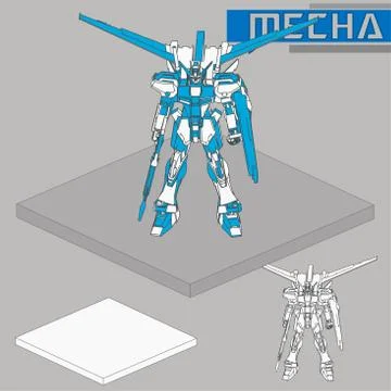 Isometric Combat robot. High quality battle robot isolated on white backgroun Stock Illustration