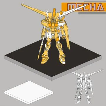 Isometric Combat robot. High quality battle robot isolated on white backgroun Stock Illustration