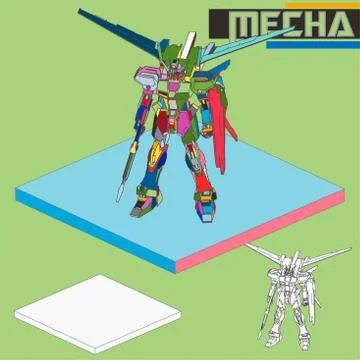 Isometric Combat robot. High quality battle robot isolated on white backgroun Stock Illustration