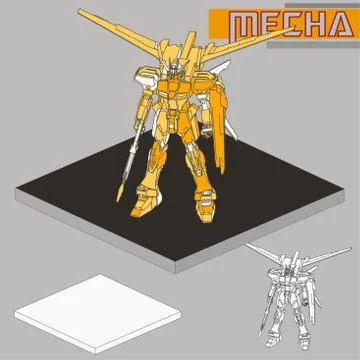 Isometric Combat robot. High quality battle robot isolated on white backgroun Stock Illustration