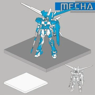 Isometric Combat robot. High quality battle robot isolated on white backgroun Stock Illustration