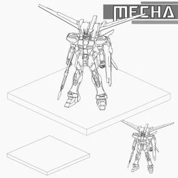 Isometric Combat robot. High quality battle robot isolated on white backgroun Stock Illustration