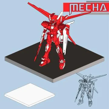 Isometric Combat robot. High quality battle robot isolated on white backgroun Stock Illustration