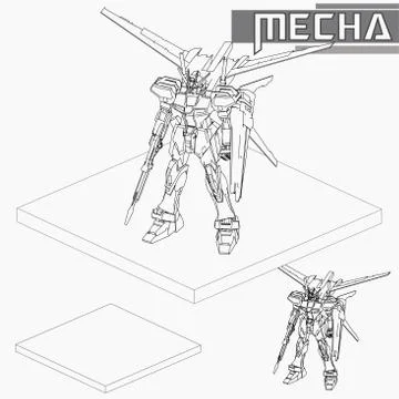 Isometric Combat robot. High quality battle robot isolated on white backgroun Stock Illustration