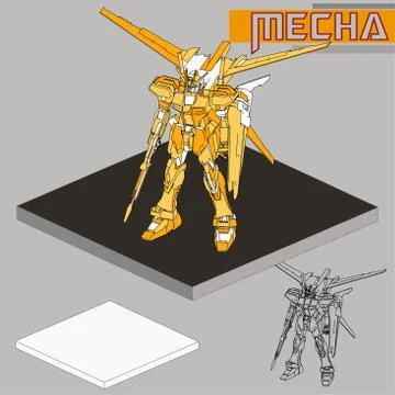 Isometric Combat robot. High quality battle robot isolated on white backgroun Stock Illustration