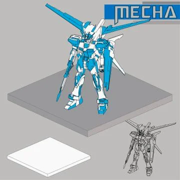 Isometric Combat robot. High quality battle robot isolated on white backgroun Stock Illustration