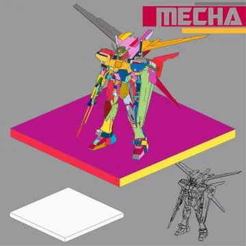 Isometric Combat robot. High quality battle robot isolated on white backgroun Stock Illustration