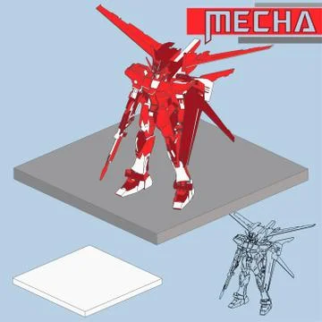 Isometric Combat robot. High quality battle robot isolated on white backgroun Stock Illustration
