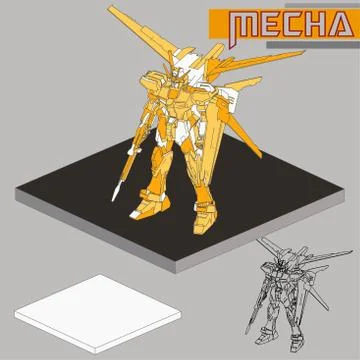 Isometric Combat robot. High quality battle robot isolated on white backgroun Stock Illustration