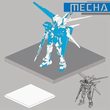 Isometric Combat robot. High quality battle robot isolated on white backgroun Stock Illustration