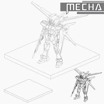 Isometric Combat robot. High quality battle robot isolated on white backgroun Stock Illustration