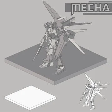 Isometric Combat robot. High quality battle robot isolated on white backgroun Stock Illustration