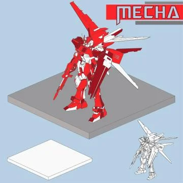 Isometric Combat robot. High quality battle robot isolated on white backgroun Stock Illustration