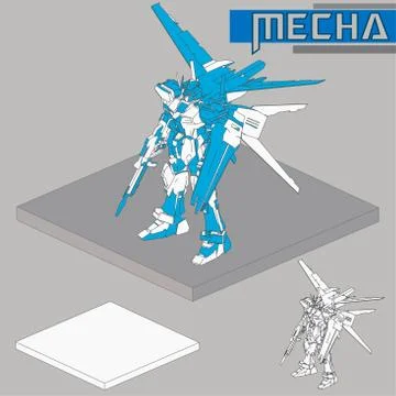 Isometric Combat robot. High quality battle robot isolated on white backgroun Stock Illustration