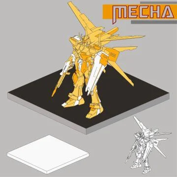 Isometric Combat robot. High quality battle robot isolated on white backgroun Stock Illustration