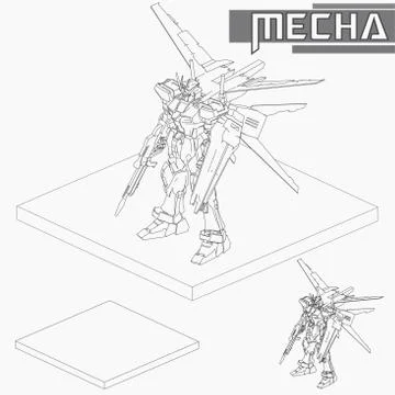 Isometric Combat robot. High quality battle robot isolated on white backgroun Stock Illustration