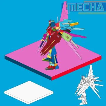 Isometric Combat robot. High quality battle robot isolated on white backgroun Stock Illustration