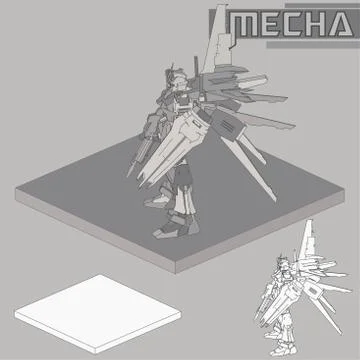 Isometric Combat robot. High quality battle robot isolated on white backgroun Stock Illustration