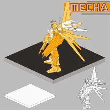 Isometric Combat robot. High quality battle robot isolated on white backgroun Stock Illustration