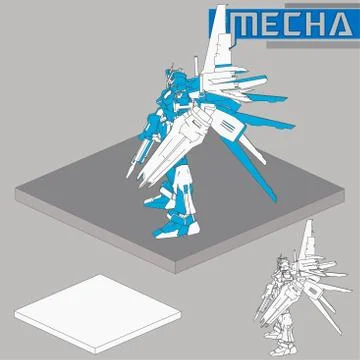 Isometric Combat robot. High quality battle robot isolated on white backgroun Stock Illustration