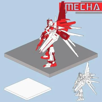 Isometric Combat robot. High quality battle robot isolated on white backgroun Stock Illustration