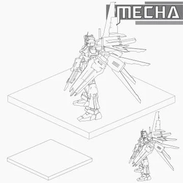 Isometric Combat robot. High quality battle robot isolated on white backgroun Stock Illustration