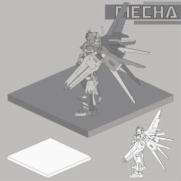 Isometric Combat robot. High quality battle robot isolated on white backgroun Stock Illustration