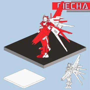 Isometric Combat robot. High quality battle robot isolated on white backgroun Stock Illustration