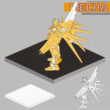 Isometric Combat robot. High quality battle robot isolated on white backgroun Stock Illustration