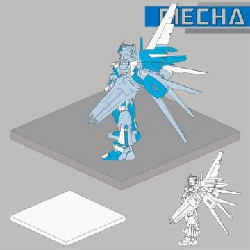 Isometric Combat robot. High quality battle robot isolated on white backgroun Stock Illustration