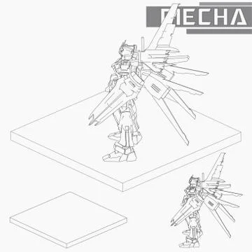 Isometric Combat robot. High quality battle robot isolated on white backgroun Stock Illustration