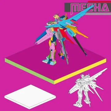 Isometric Combat robot. High quality battle robot isolated on white backgroun Stock Illustration