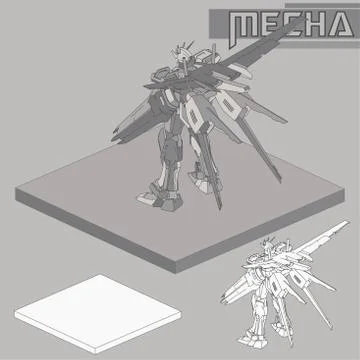 Isometric Combat robot. High quality battle robot isolated on white backgroun Stock Illustration