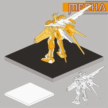 Isometric Combat robot. High quality battle robot isolated on white backgroun Stock Illustration
